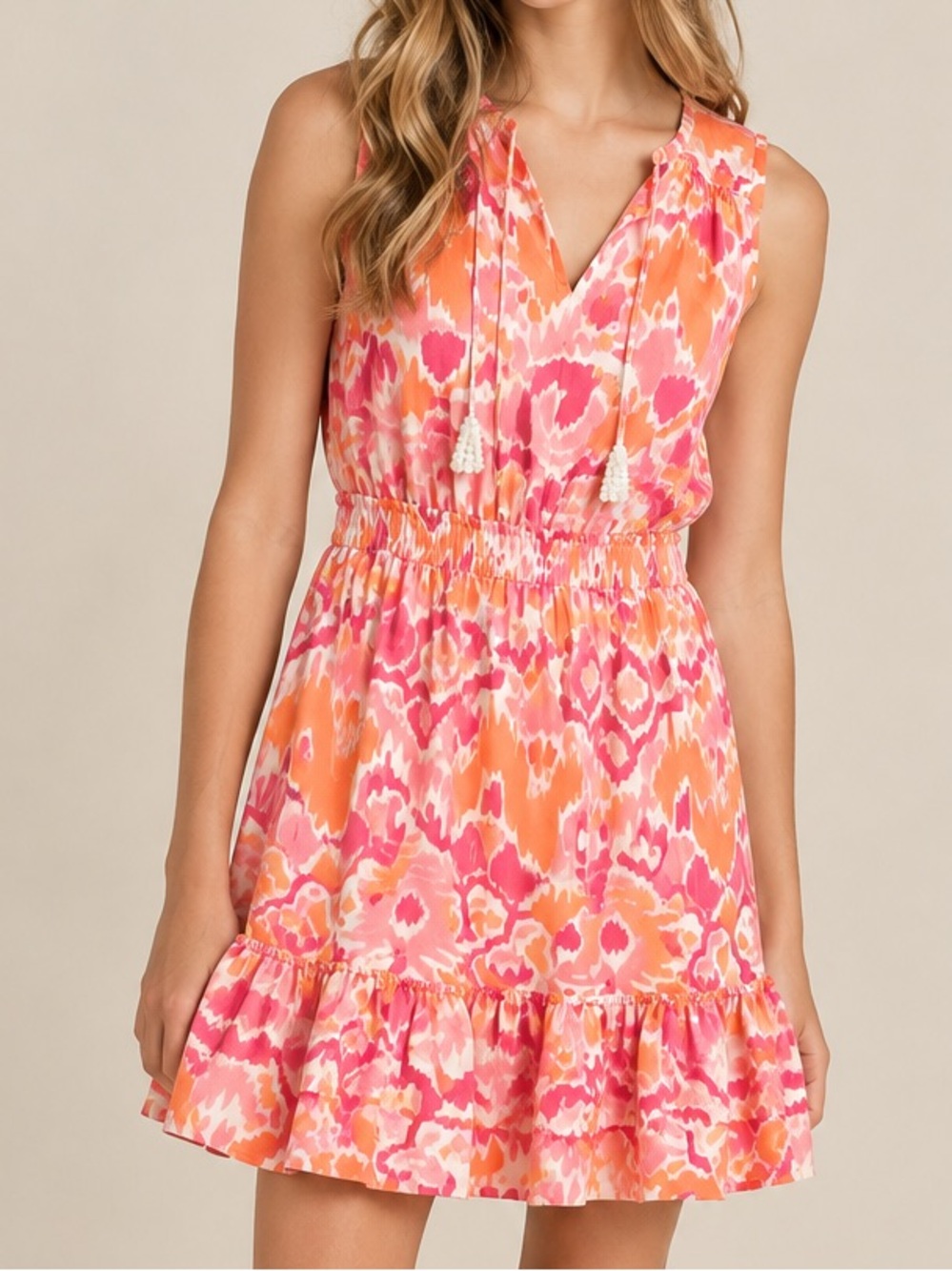 Walker & Wade Kaylee Dress Sunset Pink Orange Print Size M